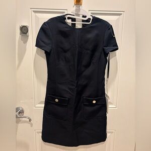 Valentino Wool silk blend Navy Short Sleeve Dress with Pockets